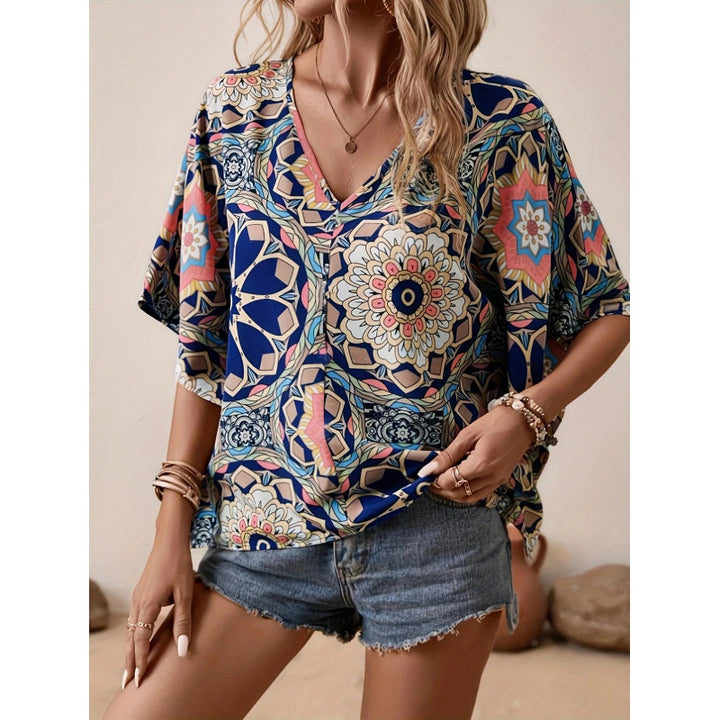 Damen Oversized Bluse mit kontrastvollem Blumenmuster Drune