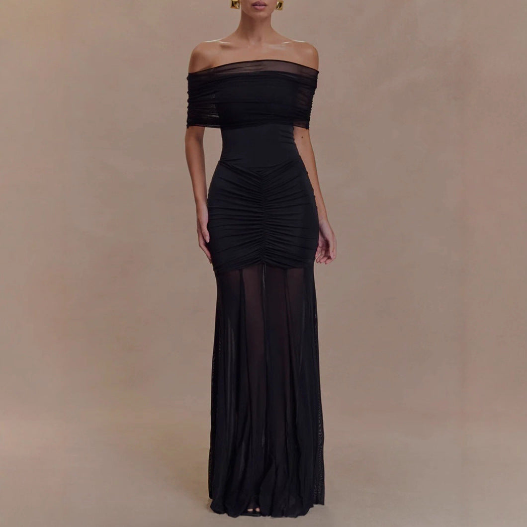 Damen nan schulterfreies Zweiteiler-Abendkleid mit gerafftem Minikleid und transparentem Bodenrock Drune