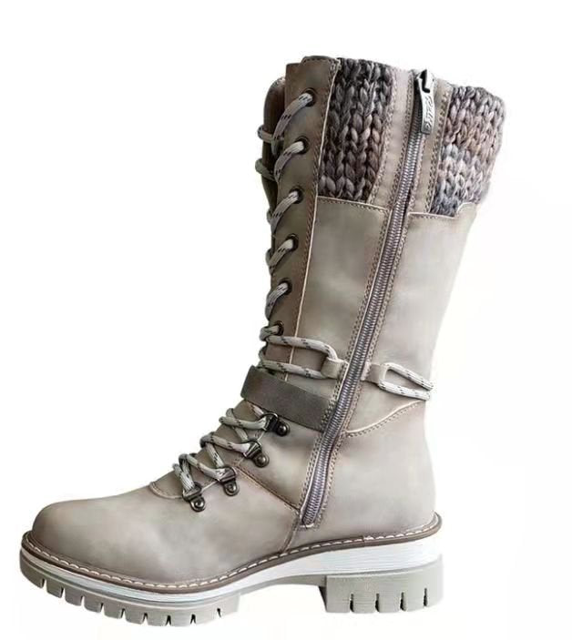 Damen nan hoher Schnürstiefel mit Strickbündchen, robuster Profilsohle und seitlichem Reißverschluss Drune