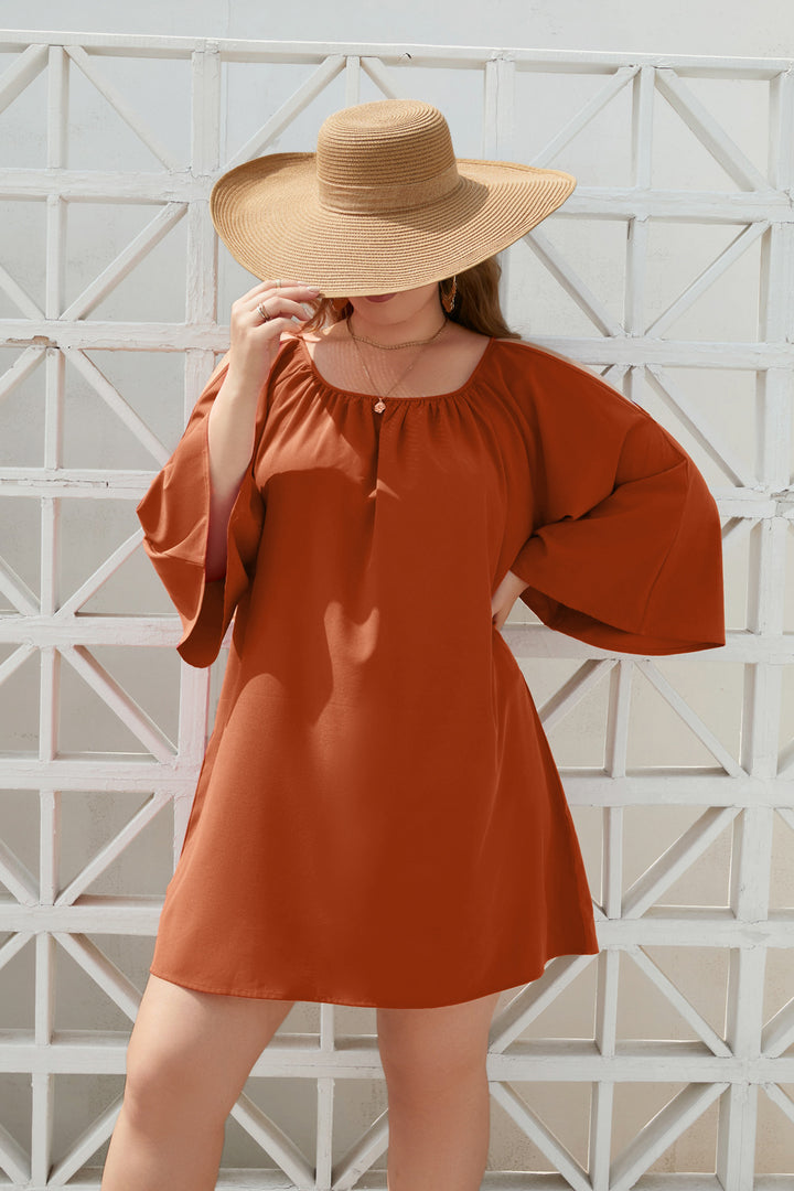 Damen Sommerkleid mit offenem Schulterdesign und voluminösen Ärmeln Drune
