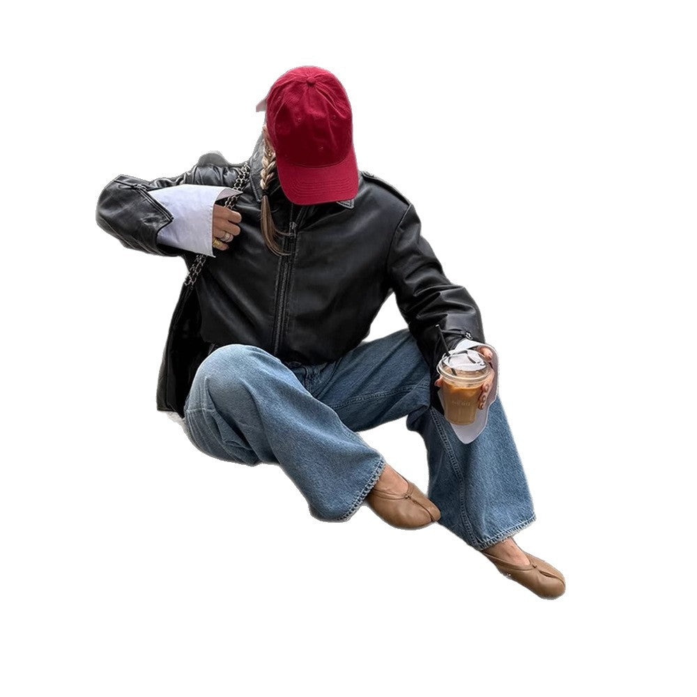Damen Kunstlederjacke mit eleganten Ärmeln Drune