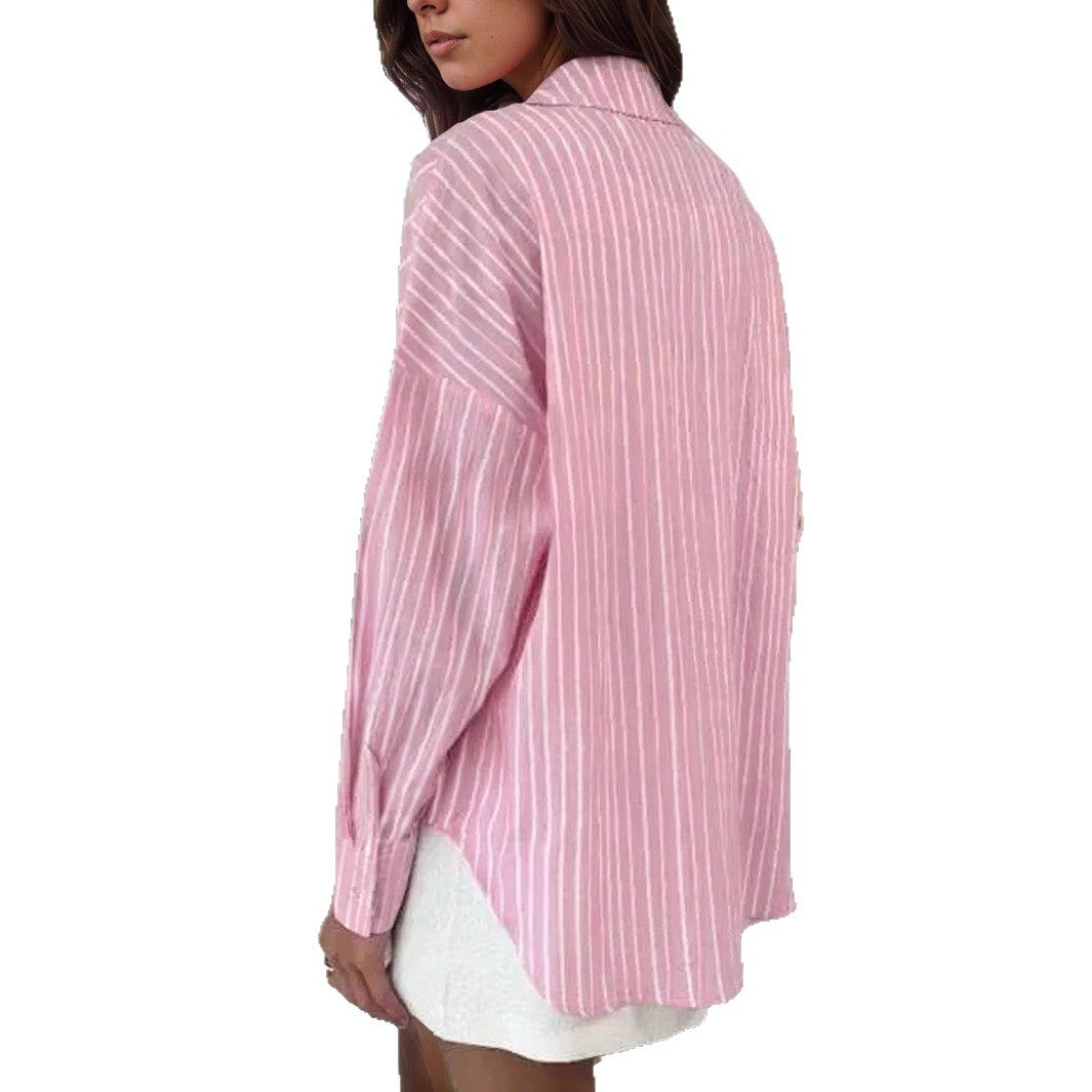 Damen Modisches, gestreiftes Blusenhemd mit oversized Schnitt Drune