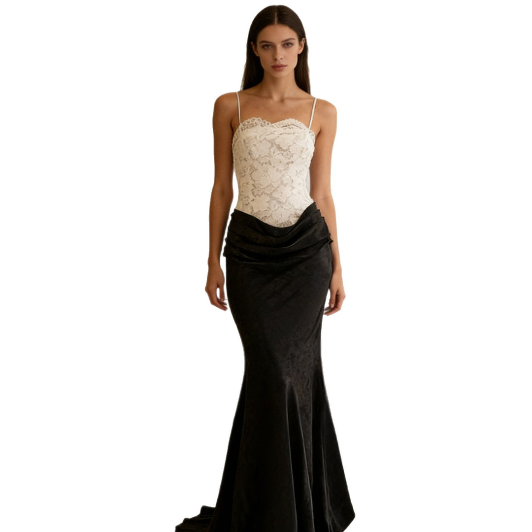 Damen Elegantes Abendkleid mit Spitzenoberteil und schwingendem Rock Drune