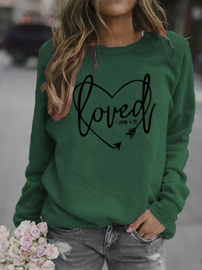 Damen Sweatshirt mit herzförmigem Aufdruck und inspirierender Botschaft Drune
