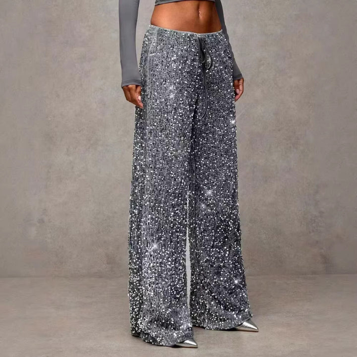 Damen extravagante Palazzohose mit Paillettenbesatz Drune