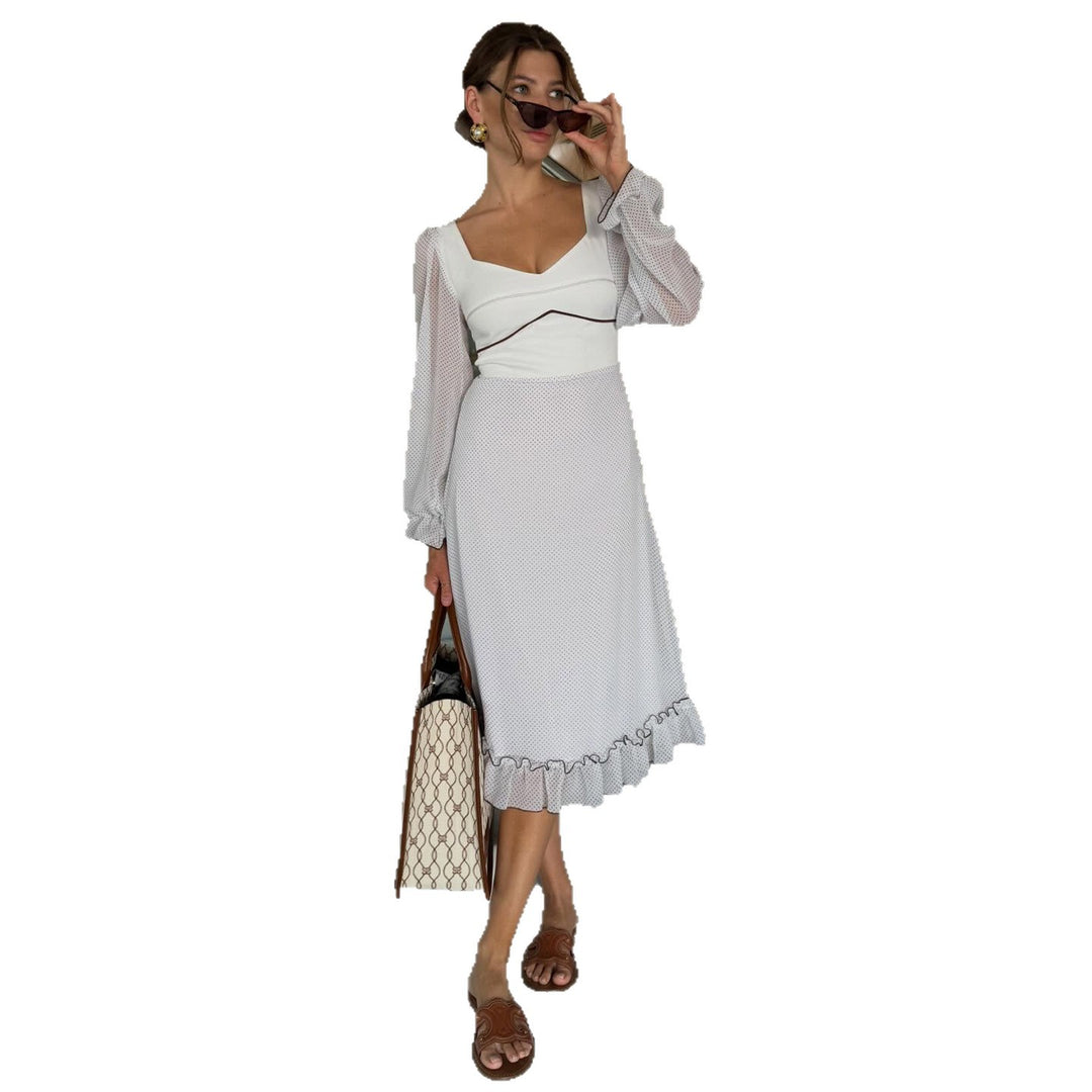 Damen Midikleid mit voluminösen Puffärmeln und verspieltem Rüschensaum Drune