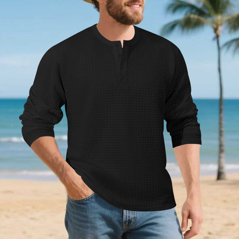 Herren Elegantes Langarmshirt mit Knopfleiste und strukturiertem Stoff Drune
