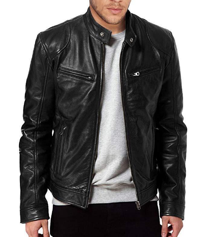 Herren Leder Bikerjacke mit asymmetrischem Reißverschluss