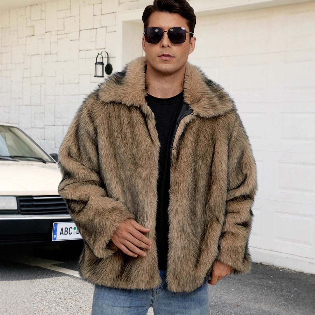 Herren Luxuriöse Kunstpelzjacke mit breitem Revers Drune