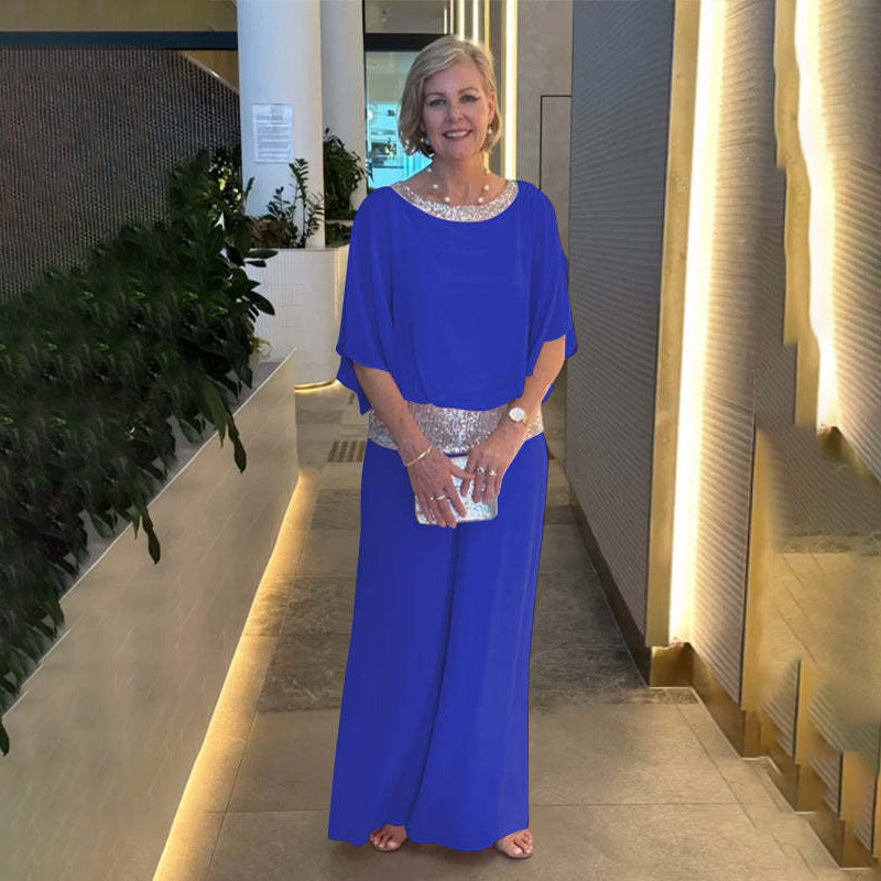 Damen Eleganter Jumpsuit mit schimmerndem Oberteil und weitem Bein Drune
