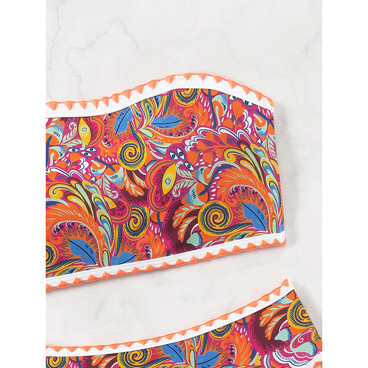 Damen Bandeau-Bikini mit buntem Psychedelic-Design und eleganten Rüschen Drune
