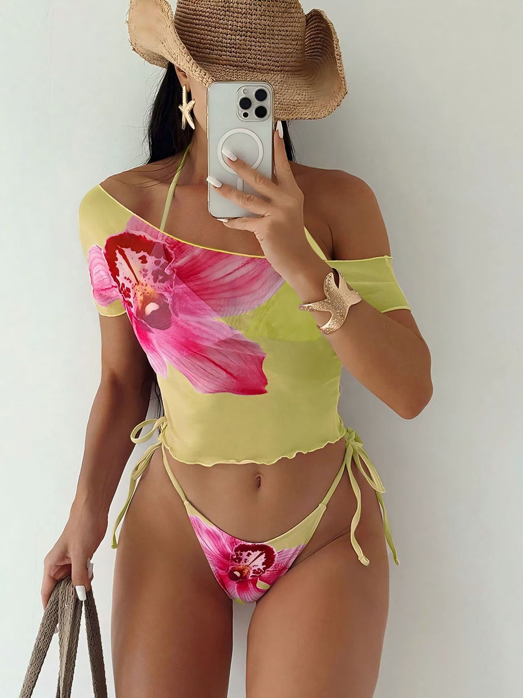 Damen Bikini-Set mit asymmetrischem Oberteil und floralem Design Drune