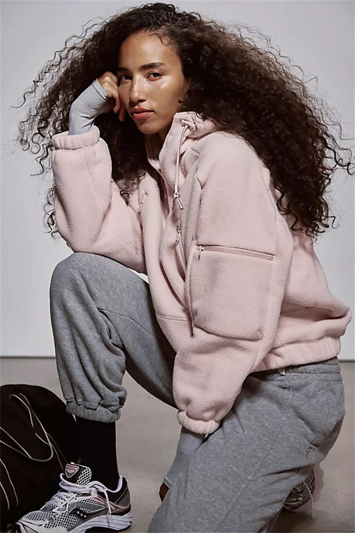 Damen Trendige Fleecejacke mit oversized Kragen Drune