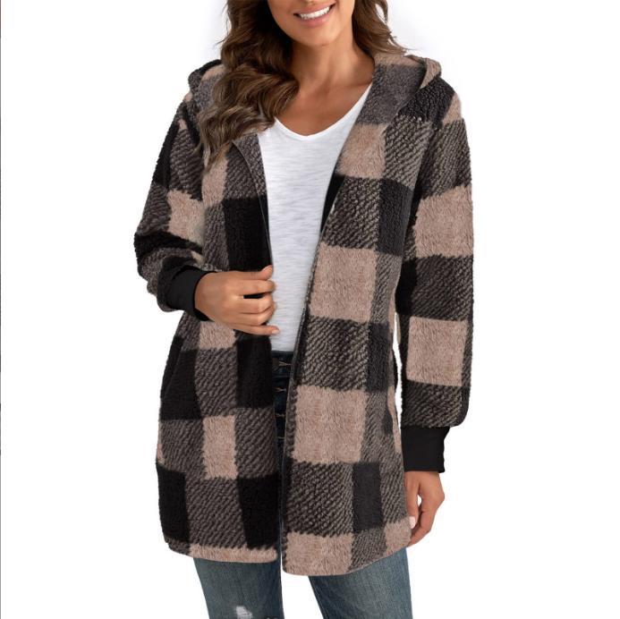 Damen Langer Karomantel aus weichem Material Drune