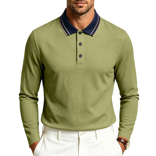 Herren nan langärmeliges Piqué-Poloshirt mit kontrastkragen und dreifach geknöpfter Leiste Drune