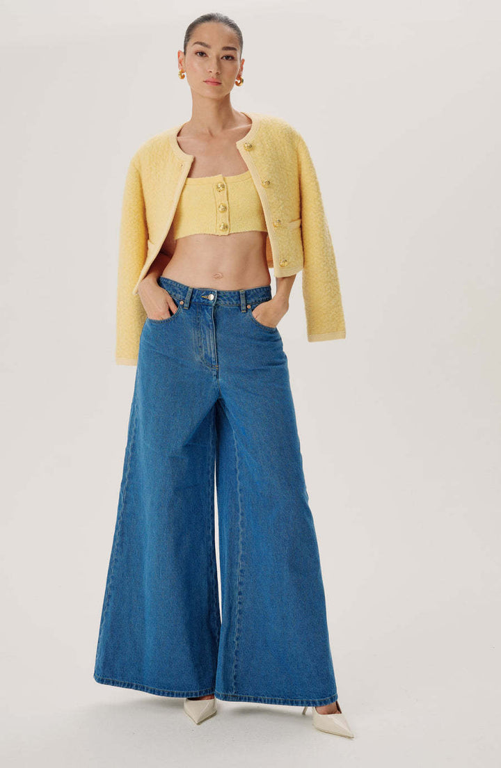Damen nan hochgeschnittene Palazzo-Denim-Jeans mit betonter Mittelnaht und extra weitem Saum Drune