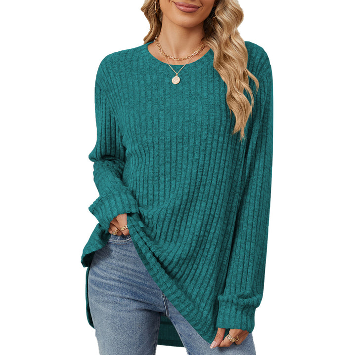 Damen lässiges Longsleeve Oberteil mit modischem Rippmuster und lockerer Passform Drune