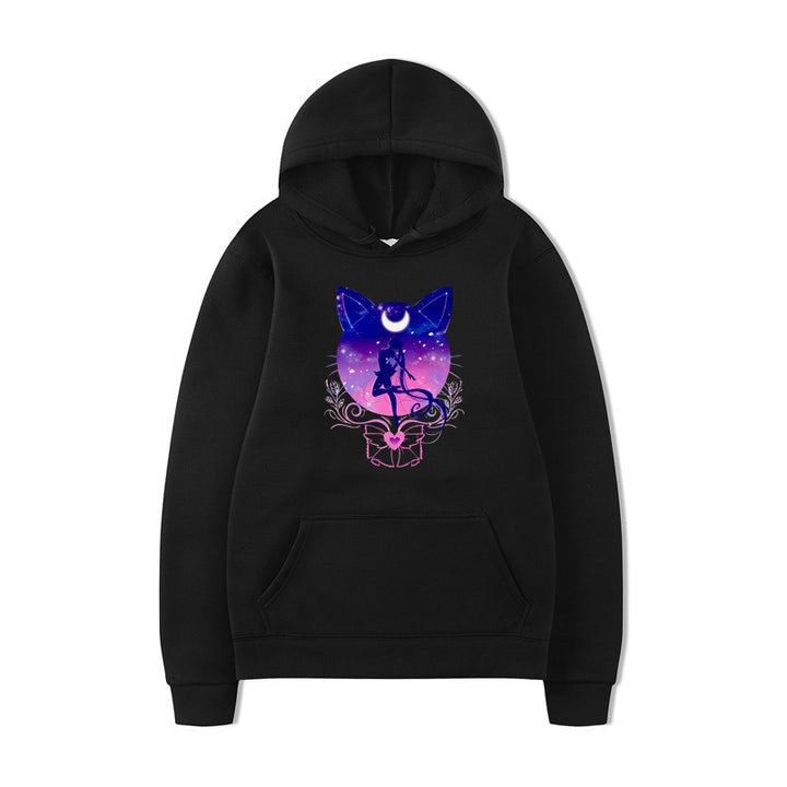 Damen Kapuzenpullover mit künstlerischem Katzenmotiv und bequemer Passform Drune