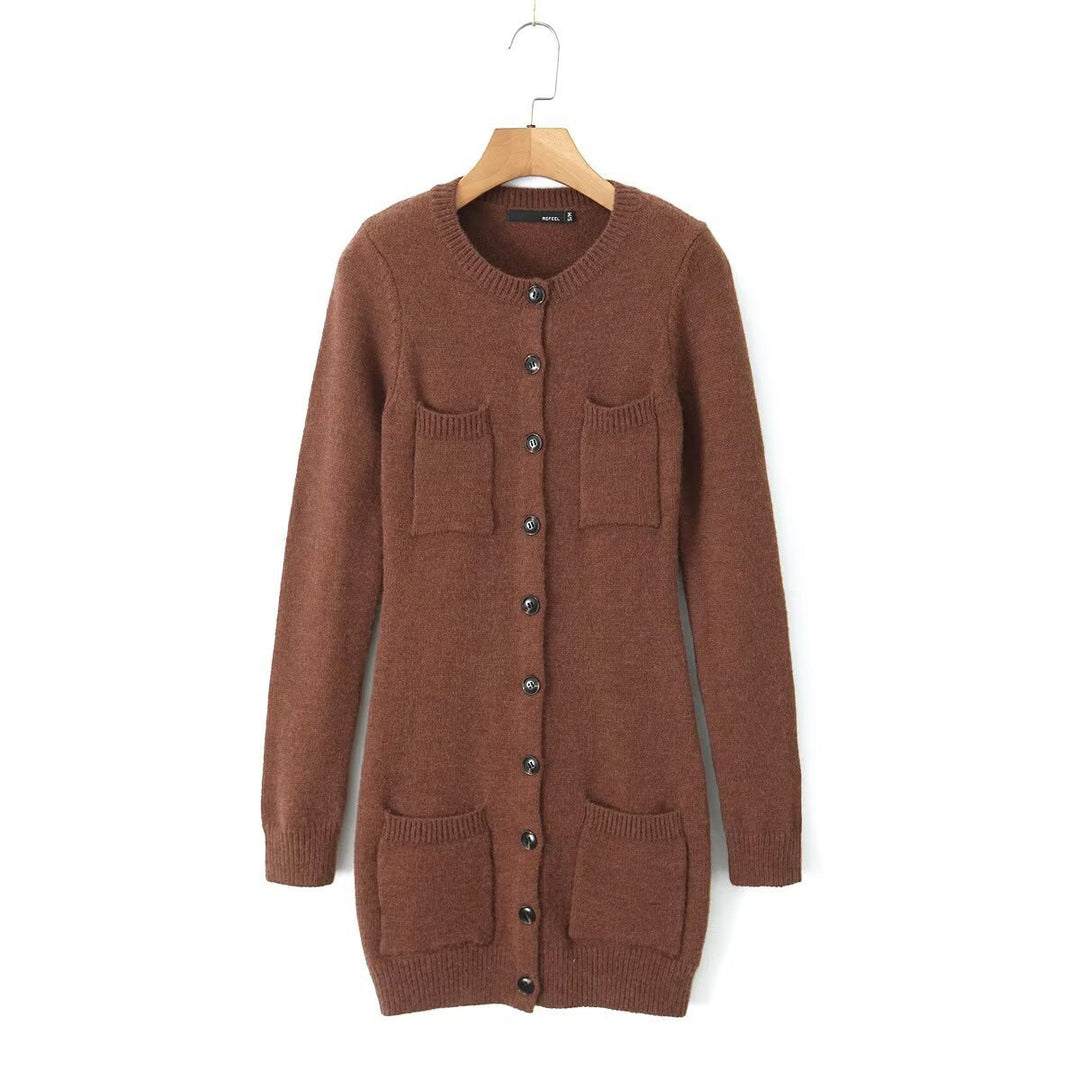 Damen lange Strickjacke mit Taschen und Knopfverschluss Drune