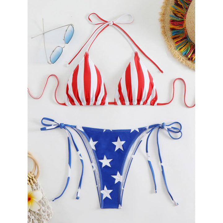 Damen Triangel-Bikini mit amerikanischem Streifen- und Sternenmotiv Drune