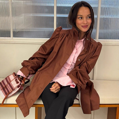 Damen Oversized Kunstlederjacke mit voluminösen Ärmeln Drune
