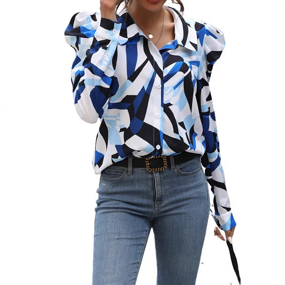 Damen Bluse mit Puffärmeln und floralem Design Drune