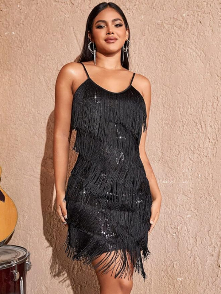Damen Fransen-Minikleid mit schimmerndem Paillettenbesatz und verführerischem Schnitt Drune