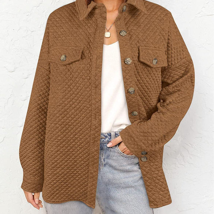 Damen gefütterte Oversize-Hemdjacke im strukturierten Design mit aufgesetzten Taschen Drune