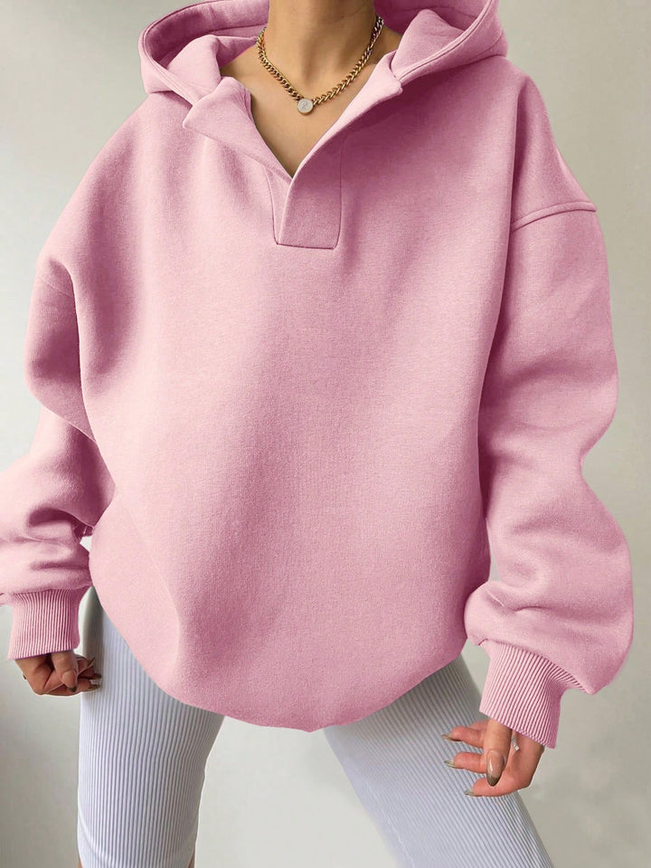 Damen Oversized Kapuzenpullover mit modischem Kragen und voluminösen Ärmeln Drune