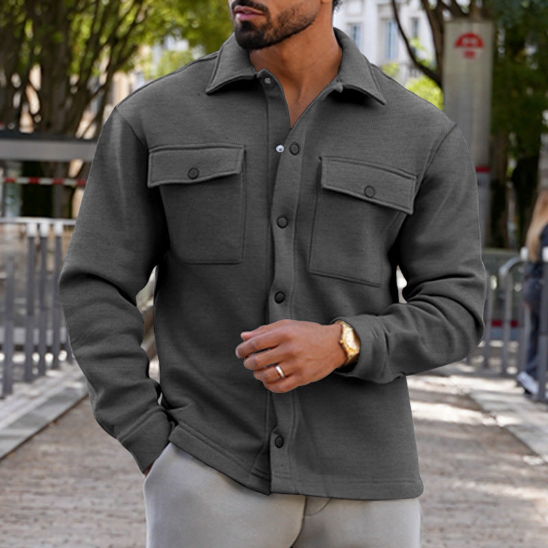 Herren nan utility Shacket mit Druckknopf-Verschluss, aufgesetzten Brusttaschen und gerippten Bündchen Drune