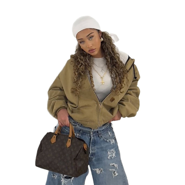 Damen lässige Übergangsjacke mit praktischen Taschen und hohem Kragen Drune