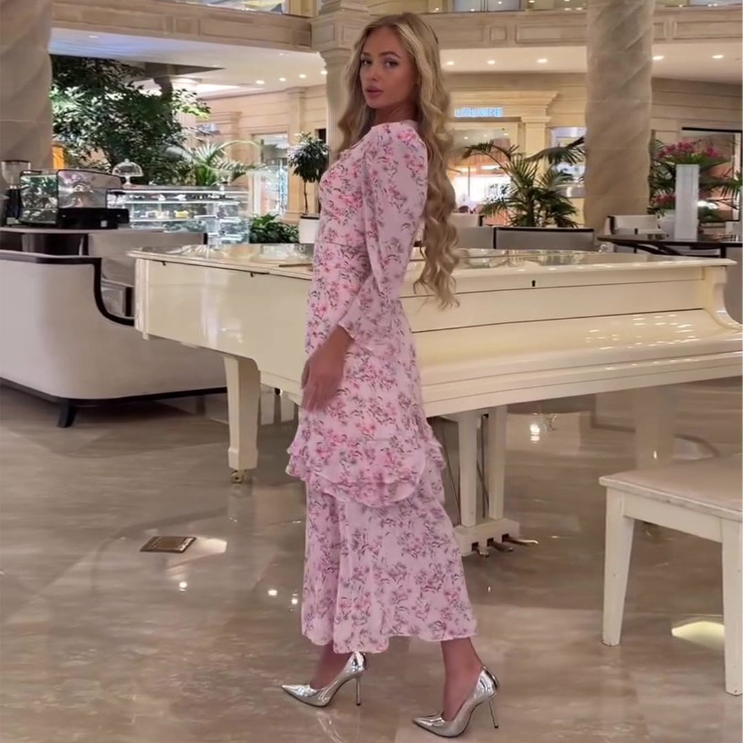 Damen Maxikleid mit floralem Design und hochgeschlossenem Ausschnitt Drune