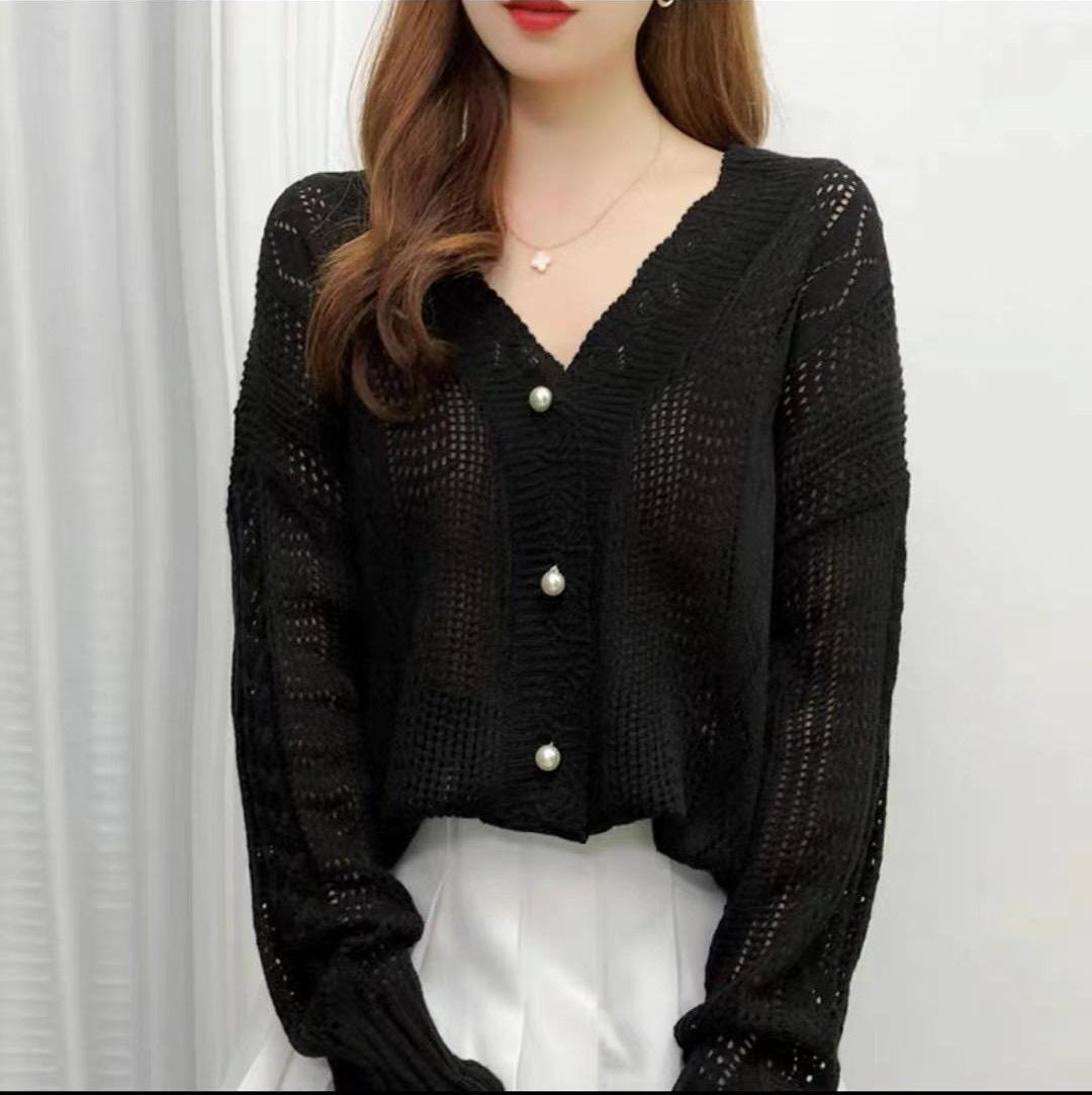 Damen lockere Strickjacke mit elegantem Zopfmuster und großen Knöpfen Drune