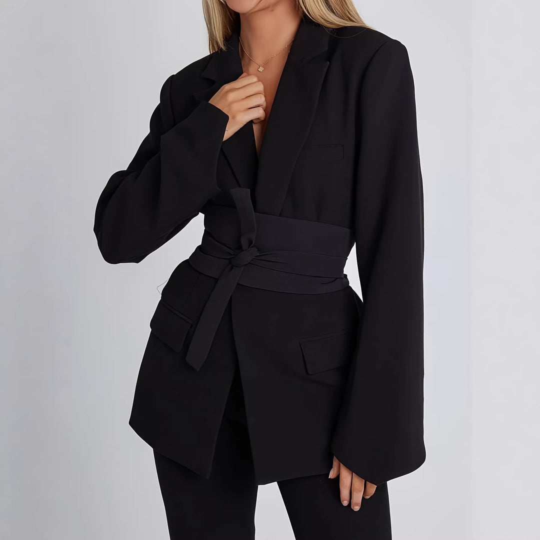 Damen eleganter Blazer mit tailliertem Schnitt und praktischem Gürtel Drune