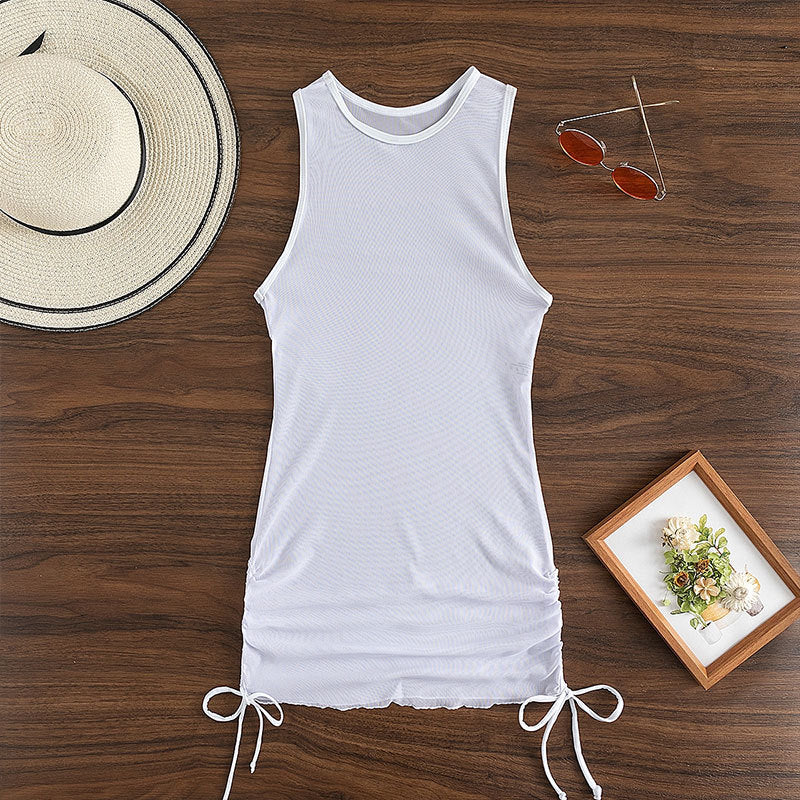 Damen transparentes Strandkleid mit Bindebändern Drune