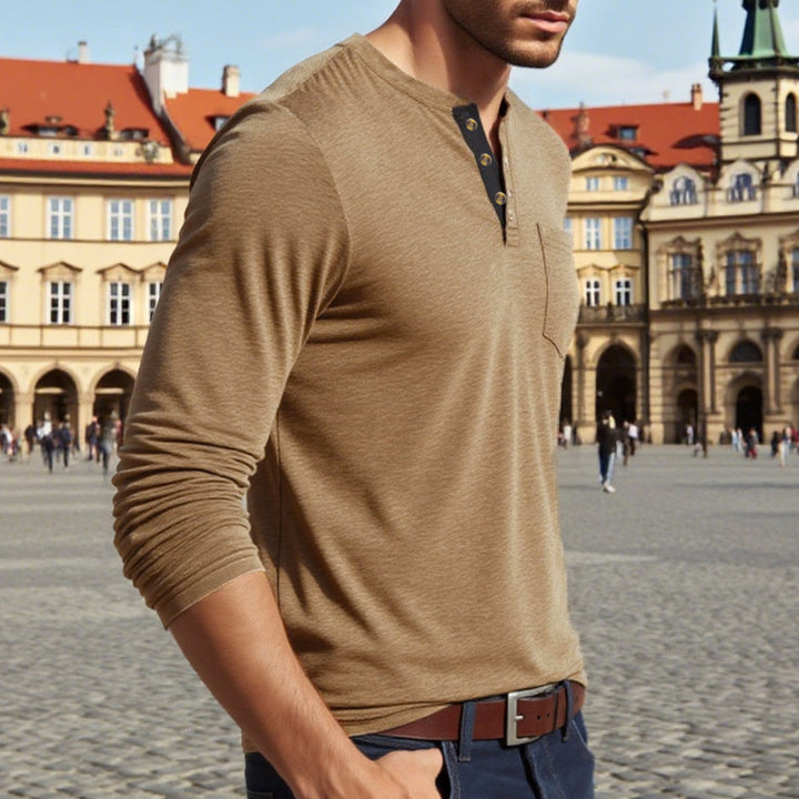 Herren Langarm-Henley-Shirt mit Knopfleiste und eleganten Akzenten Drune