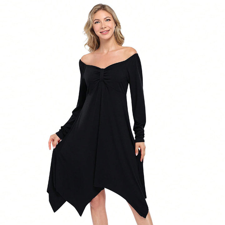 Damen asymmetrisches Longkleid mit langem Arm und gerafftem Oberteil Drune
