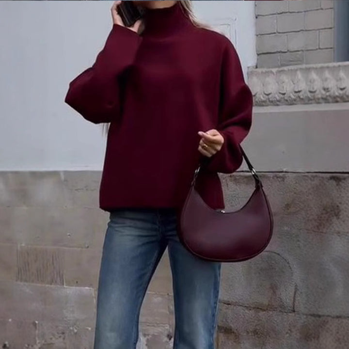 Damen Oversized Strickpullover mit hohem Kragen und lässiger Passform Drune