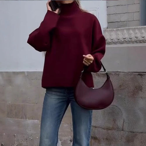 Damen Oversized Strickpullover mit hohem Kragen und lässiger Passform Drune