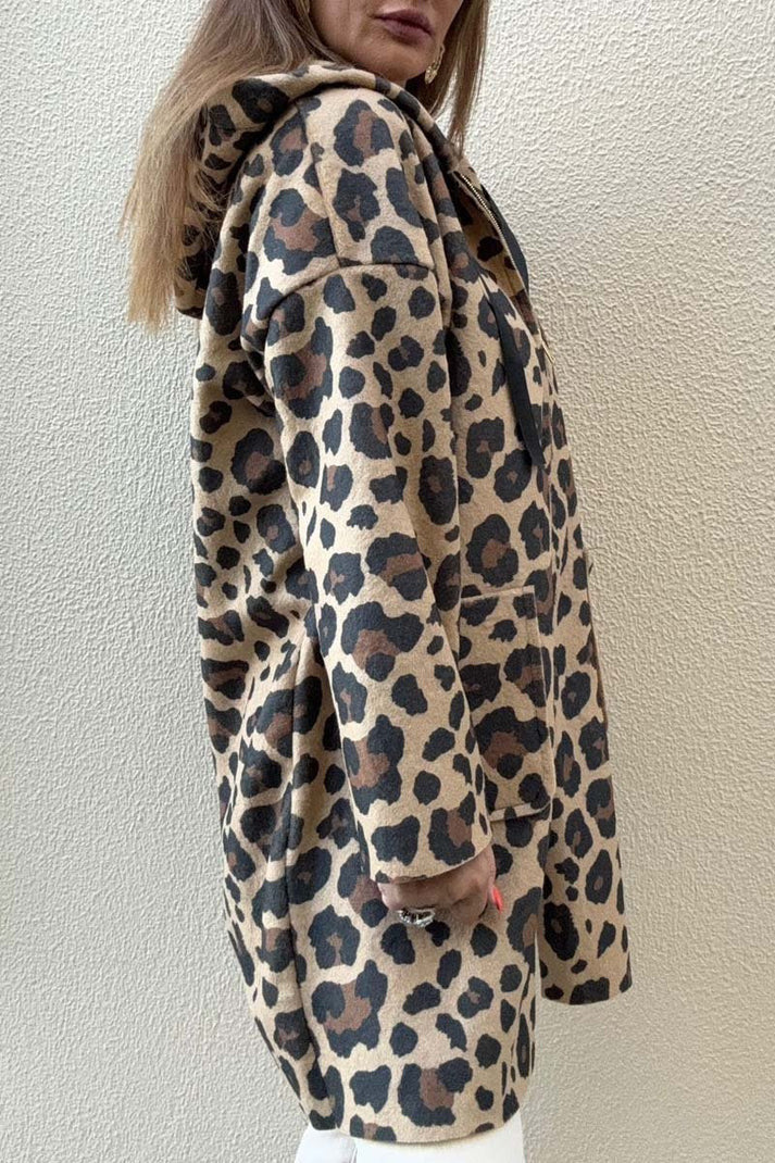Damen Kapuzenjacke mit modischem Leopardenmuster und praktischen Taschen Drune