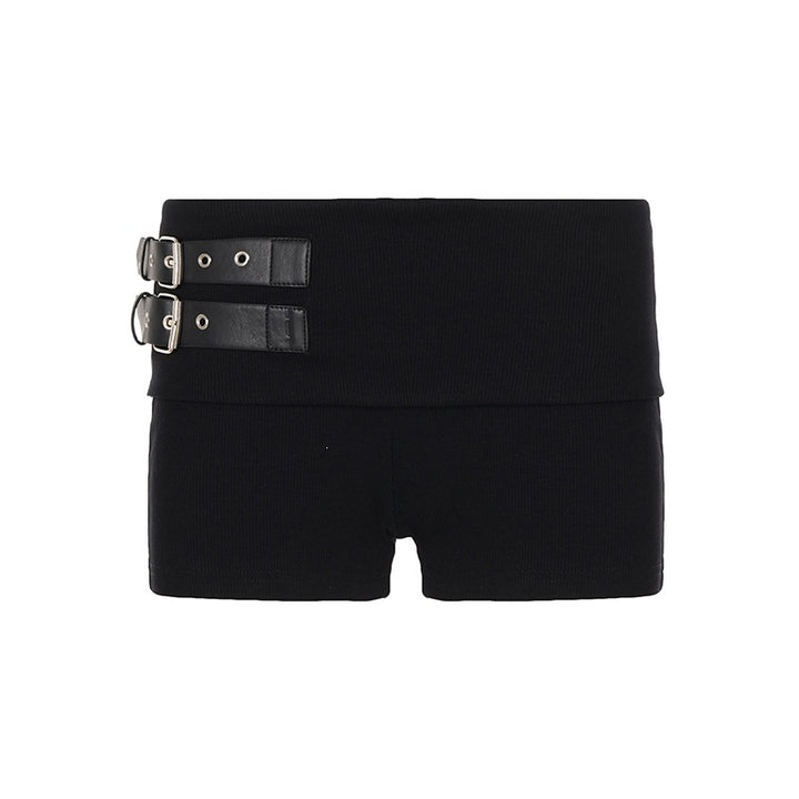 Damen Shorts mit breitem Bund und dekorativen Schnallen Drune