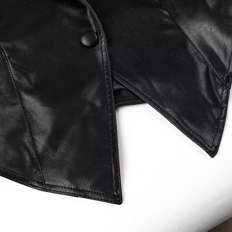 Damen elegante Kunstlederjacke mit modischen Schnürdetails Drune