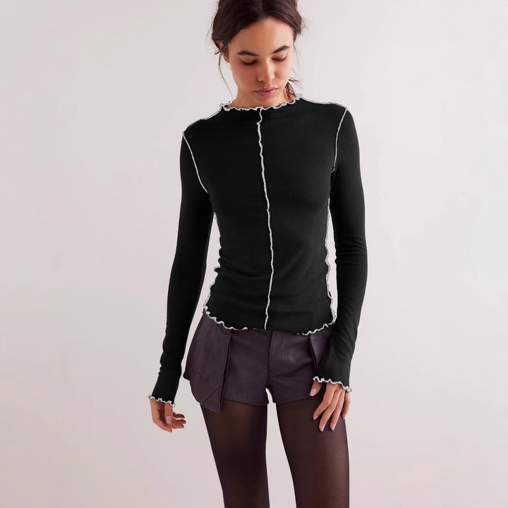 Damen Langarmshirt mit modischen Rüschendetails und feiner Rippstruktur Drune
