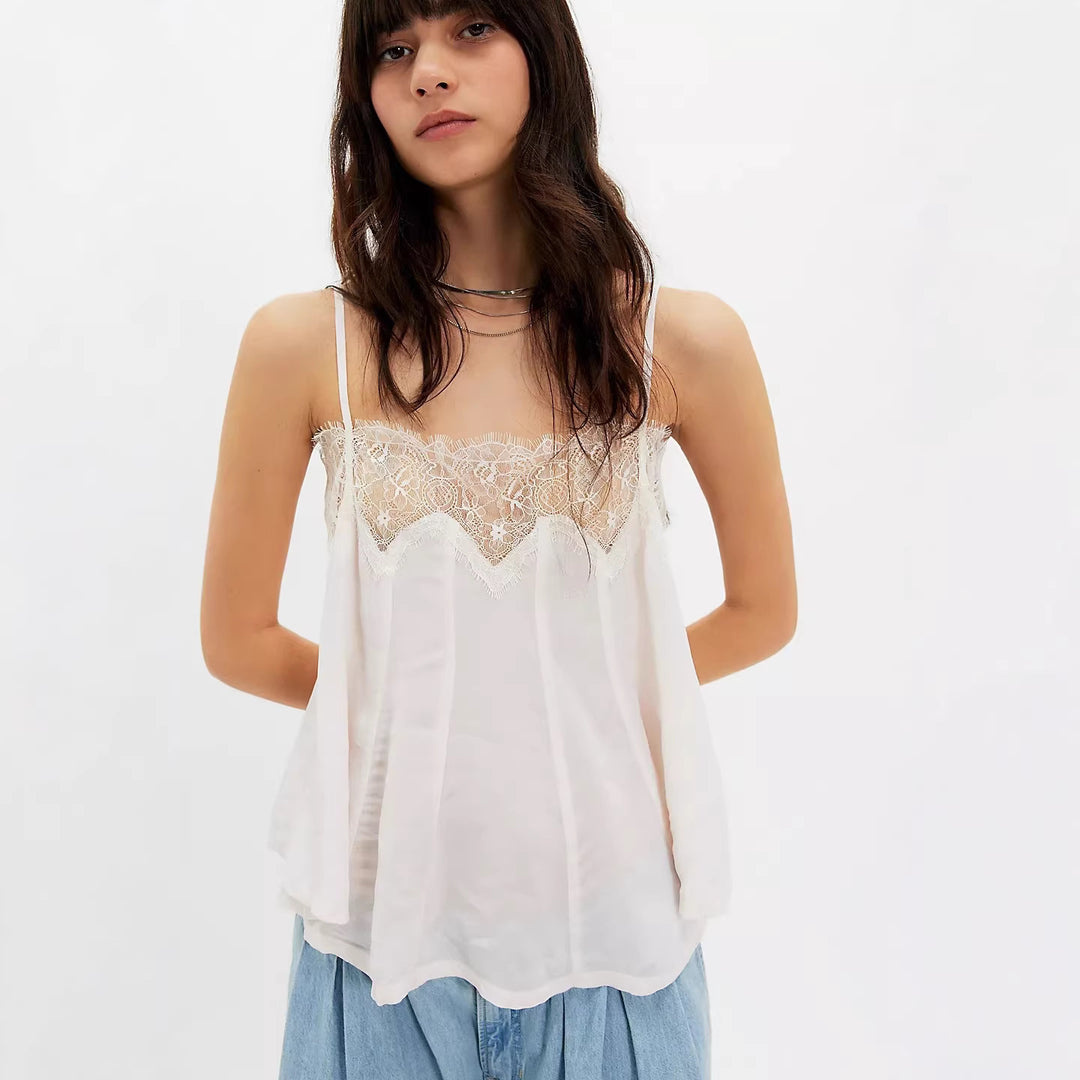 Damen Spitzencami-Top mit fließendem Schnitt und zarten Trägern Drune