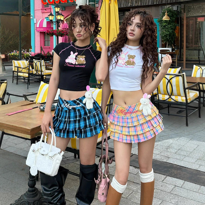 Damen Minirock im verspielten Karo-Design mit Rüschendetails Drune