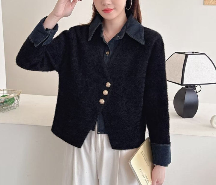 Damen elegante Kurzjacke mit strukturierter Oberfläche Drune
