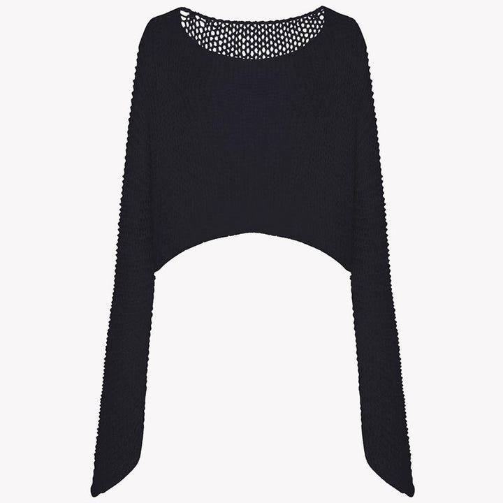 Damen lässiger Cropped-Strickpullover mit weitem Schnitt Drune