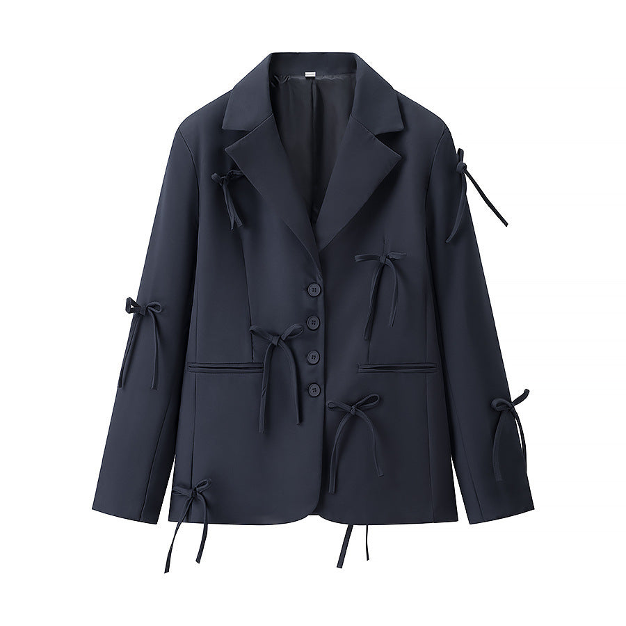 Damen modische Blazerjacke mit kreativen Bindebändern Drune