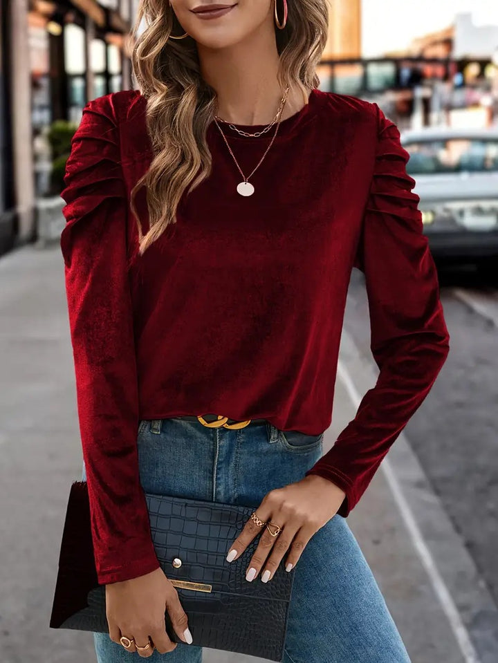 Damen Elegantes Langarmshirt mit Raffungen Drune