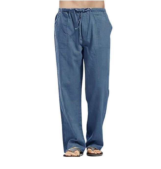 Herren nan lockere Leinenhose mit Tunnelzugbund und geradem Bein Drune